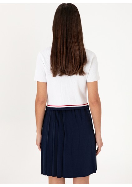 Polo Yaka Slim Fit Beyaz Kazak Kadın Brenda indirimleri