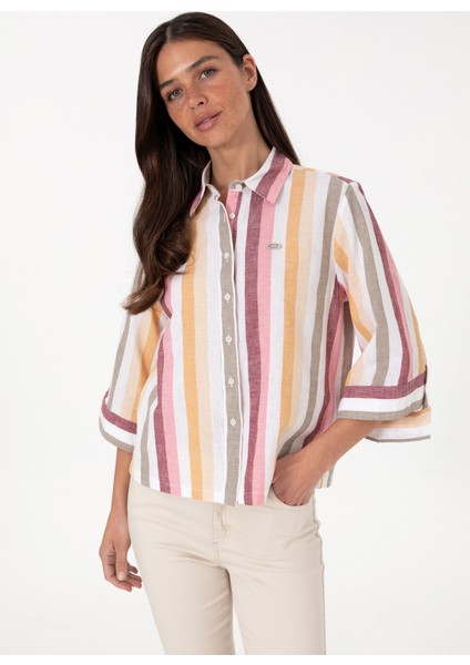 Regular Fit Gömlek Yaka Açık Turuncu Kadın Gömlek MARA025Y