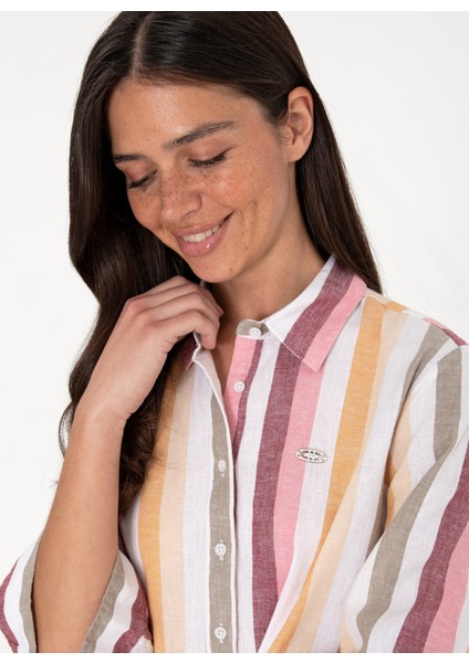 Regular Fit Gömlek Yaka Açık Turuncu Kadın Gömlek MARA025Y fiyatları