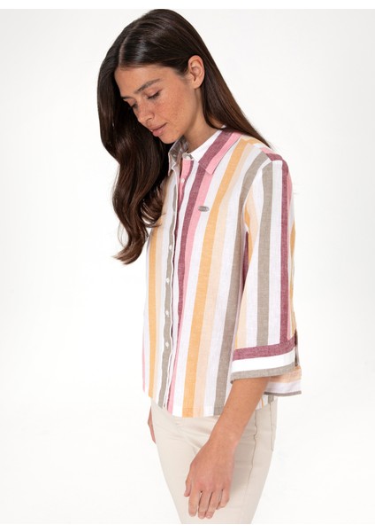 Regular Fit Gömlek Yaka Açık Turuncu Kadın Gömlek MARA025Y modelleri