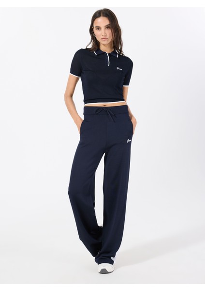 V5GB00Z3D60A71W Sweater Pants Lacivert Lastikli Bel Relaxed Desenli Kadın Eşofman Altı