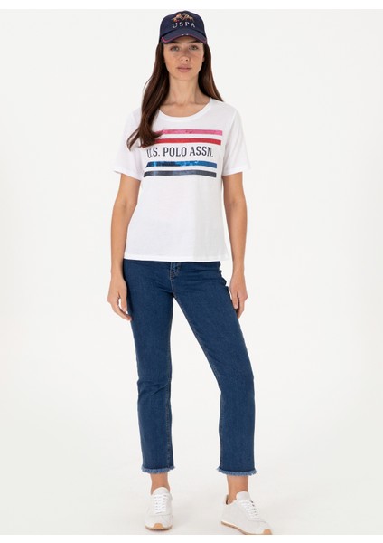 Bisiklet Yaka Beyaz Kadın T-Shirt Sılot fırsatları