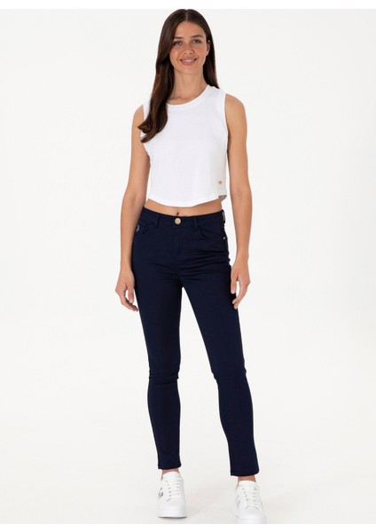 Yüksek Bel Toothpick Lacivert Kadın Pantolon Gres