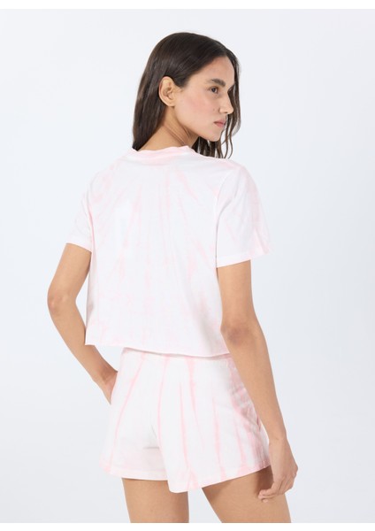V5GI19I3Z14F6EX Genzıana Crop Tee Pembe Yuvarlak Yaka Box Fit Desenli Kadın T-Shirt