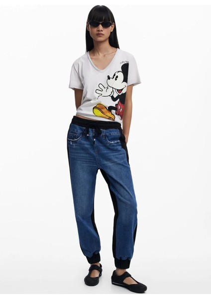 Bisiklet Yaka Baskılı Beyaz Kadın T-Shirt 25SWTKAG