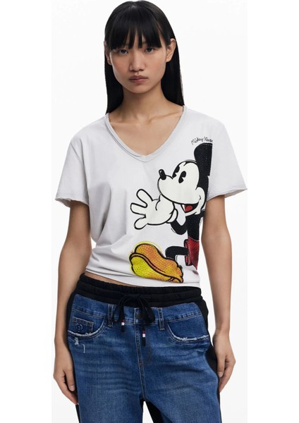 Bisiklet Yaka Baskılı Beyaz Kadın T-Shirt 25SWTKAG fiyatları