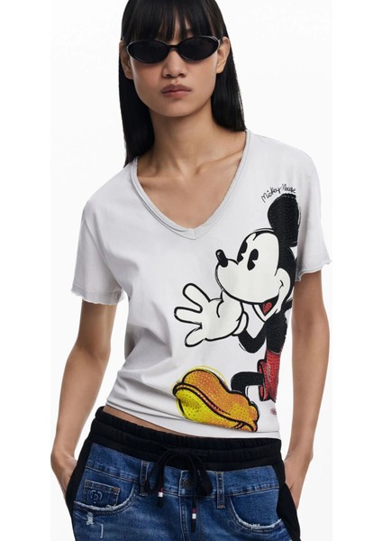 Bisiklet Yaka Baskılı Beyaz Kadın T-Shirt 25SWTKAG modelleri