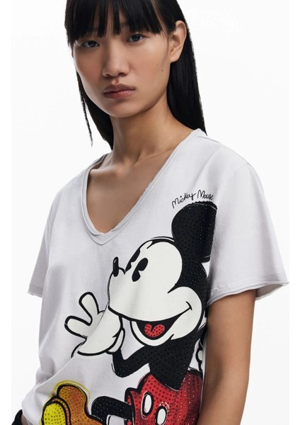 Bisiklet Yaka Baskılı Beyaz Kadın T-Shirt 25SWTKAG fırsatları