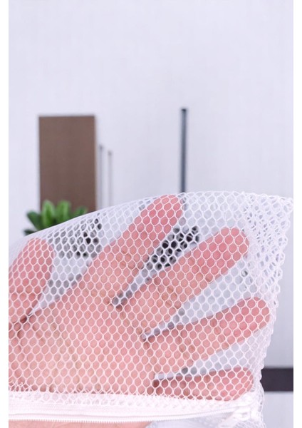 Fermuarlı Çamaşır Yıkama Filesi 50 x 60 cm Ayakkabı Filesi Beyaz Çamaşır Ayakkabı Düzenleyici