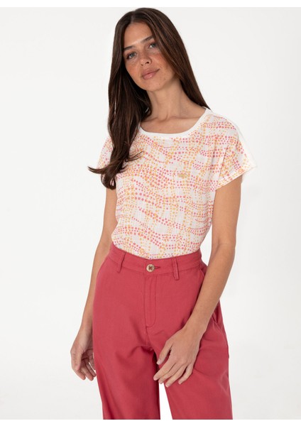 Bisiklet Yaka Açık Turuncu Kadın T-Shirt Sode