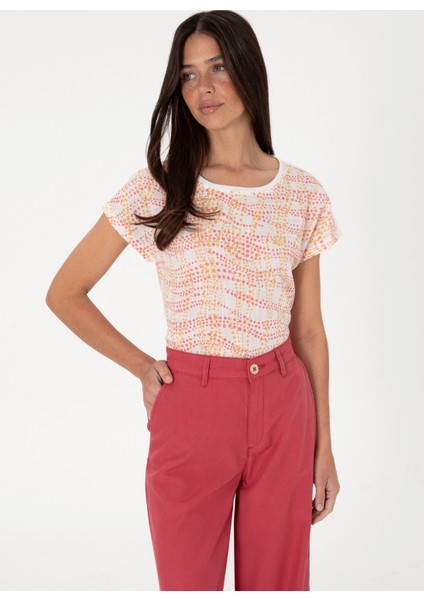 Bisiklet Yaka Açık Turuncu Kadın T-Shirt Sode modelleri