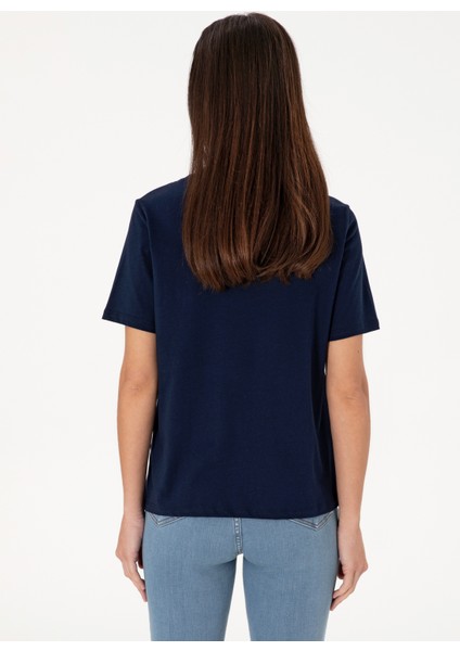 Bisiklet Yaka Lacivert Kadın T-Shirt Sılot modelleri