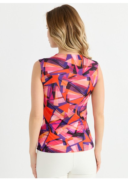 Kruvaze Yaka Geometrik Desenli Turuncu Kadın Bluz 25YSL8167 fırsatları
