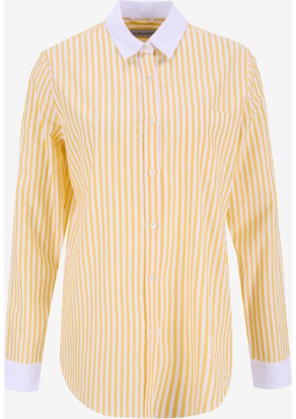Sarı Kadın Normal Çizgili Gömlek Abby