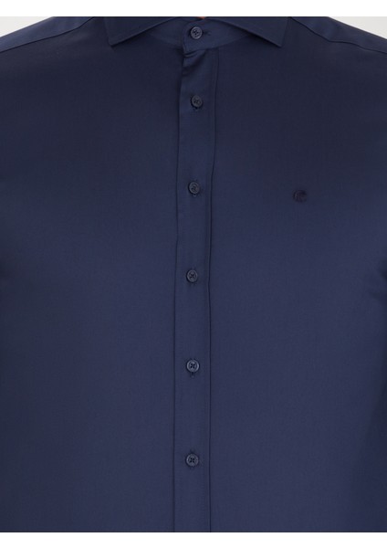 Erkek Lacivert Slim Fit Uzun Kollu Basic Gömlek 50268927-VR033