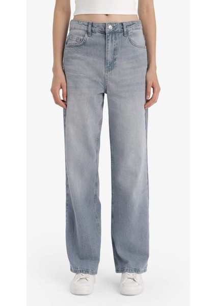 90's Wide Leg Yüksek Bel Uzun Jean Yıkamalı Pantolon F6336AX25HS