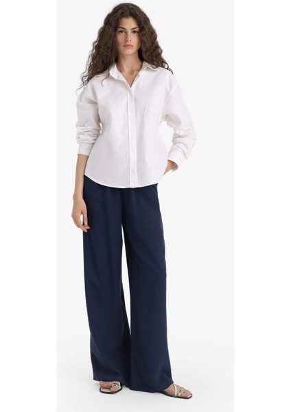 Wide Leg Cepli Yüksek Bel Standart Boy Keten Karışımlı PANTOLON F5024AX25SP