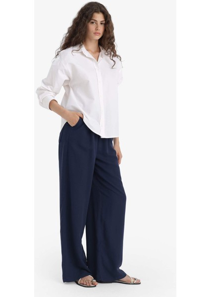 Wide Leg Cepli Yüksek Bel Standart Boy Keten Karışımlı PANTOLON F5024AX25SP