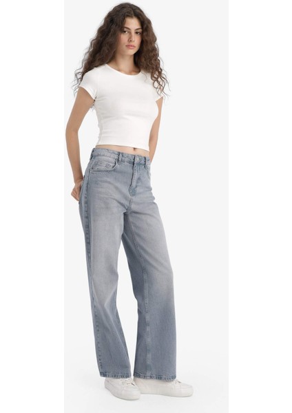 90's Wide Leg Yüksek Bel Uzun Jean Yıkamalı Pantolon F6336AX25HS