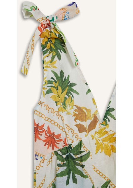 Regular Fit Tropikal Desenli Askılı Plaj Elbisesi-Fall in Love F4535AX25HS fiyatları