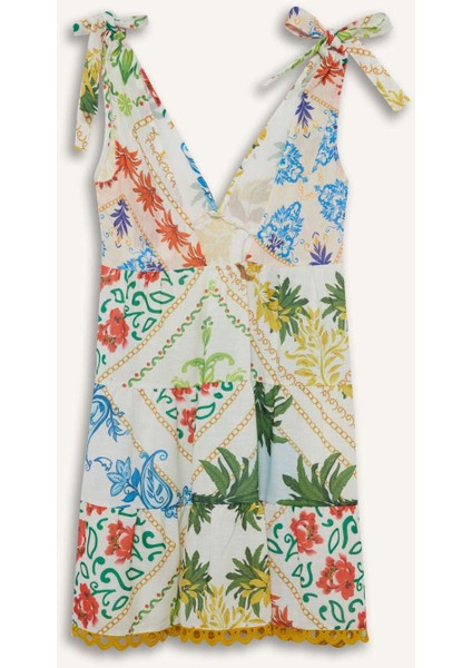 Regular Fit Tropikal Desenli Askılı Plaj Elbisesi-Fall in Love F4535AX25HS modelleri