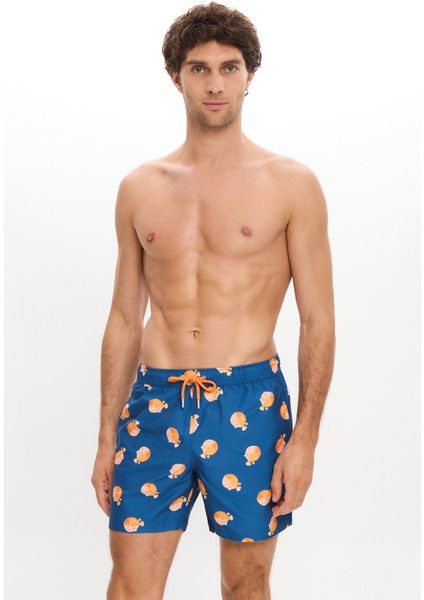 Balon Balığı Desenli Deniz Şortu Cepli Fileli Hızlı Kuruyan Su Itici Orta Boy 25SM104ST