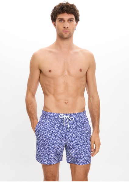 Çini Desenli Deniz Şortu Cepli Fileli Astarlı Hızlı Kuruyan Su Itici Regular Fit Orta Boy 25SM107ST