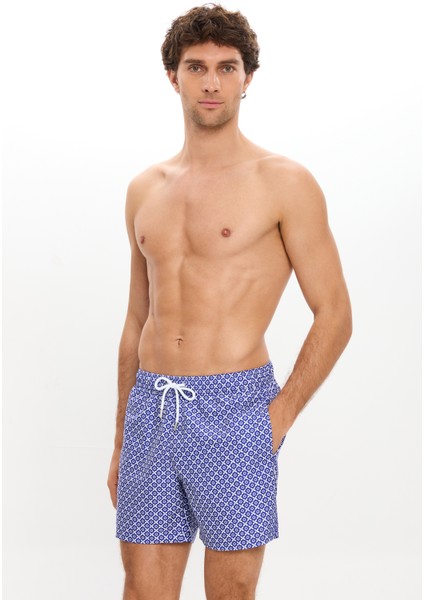 Çini Desenli Deniz Şortu Cepli Fileli Astarlı Hızlı Kuruyan Su Itici Regular Fit Orta Boy 25SM107ST