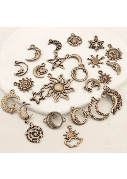 (50 x Adet) 1 Set Karışık Antika Bronz & Simli Güneş & Ay & Yıldız / Bileklik & Küpe & Kolye Ucu fırsatları