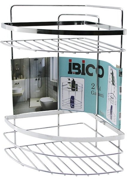 Lamalı 2 Katlı - Üçgen Krom Metal Banyo Köşelik - Duşkabin Raf (3791)