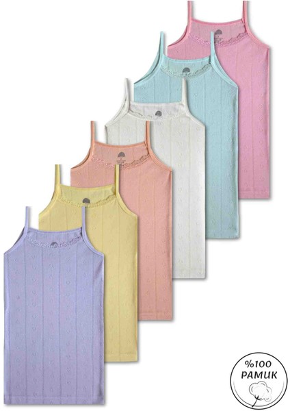 %100 Pamuklu Kız Çocuk Ince Askılı Atlet Fanila Iç Çamaşır 6lı Set