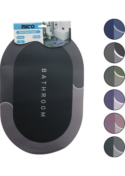 Oval - Mat Renkler 38X58CM Su Emici - Sihirli Banyo Paspası Elastik (3791)