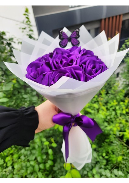 7 Li Solmayan Gül Buketi Mor Gül Dışı Beyaz fiyatları