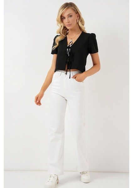 Kısa Kol Crop Bluz 958 - Siyah fiyatları
