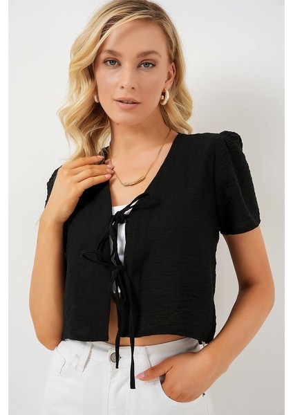 Kısa Kol Crop Bluz 958 - Siyah modelleri