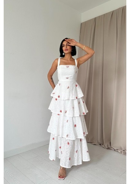 Kırmızı Kat Kat Arkası Bağlamalı Elbise