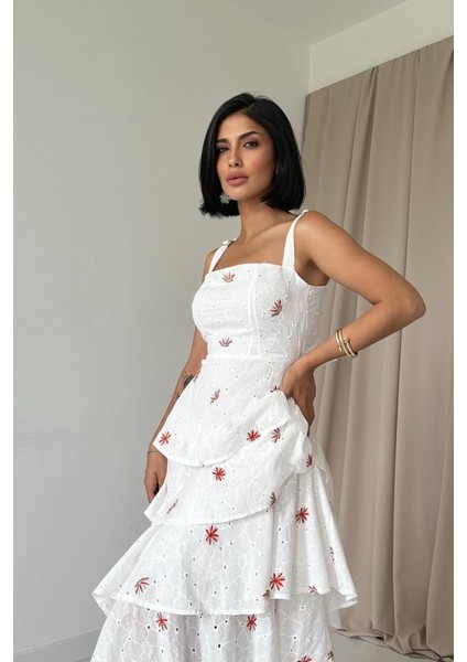 Kırmızı Kat Kat Arkası Bağlamalı Elbise fiyatları