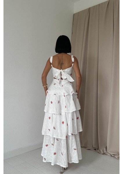 Kırmızı Kat Kat Arkası Bağlamalı Elbise fırsatları