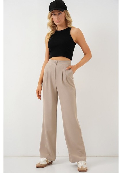 6638 Yüksek Bel Palazzo Pantolon - A.bej