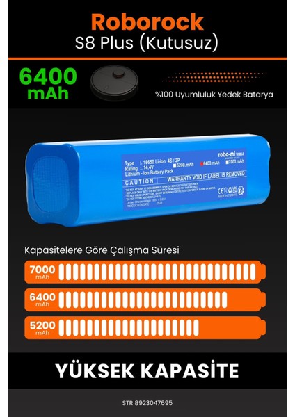 Roborock S8 Plus 6400mAh Robot Süpürge Bataryası - Gerçek Kapasite, Maksimum Güvenlik