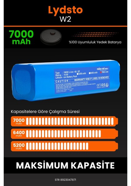 Lydsto W2 Uyumlu 7000 Mah Robot Süpürge Bataryası
