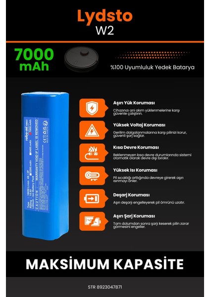 Lydsto W2 Uyumlu 7000 Mah Robot Süpürge Bataryası