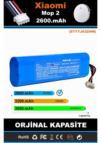 Xiaomi Mi Vacuum Mop 2 STYTJ03ZHM 2600mAh Robot Süpürge Bataryası - Gerçek Kapasite fiyatları
