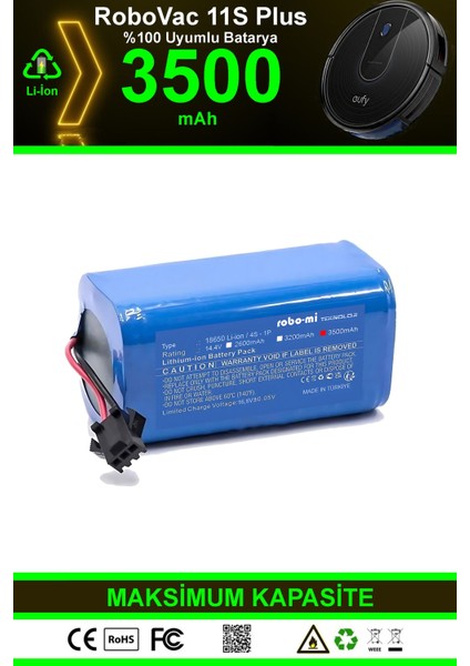 Eufy Robovac 11S Plus 3500mAh Robot Süpürge Bataryası - Gerçek Kapasite, Maksimum Güvenlik