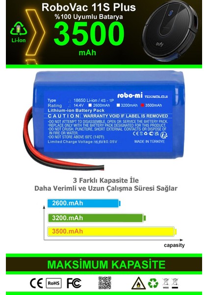 Eufy Robovac 11S Plus 3500mAh Robot Süpürge Bataryası - Gerçek Kapasite, Maksimum Güvenlik fiyatları