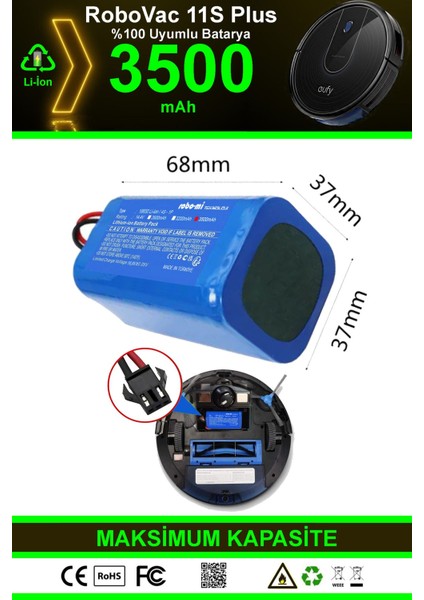 Eufy Robovac 11S Plus 3500mAh Robot Süpürge Bataryası - Gerçek Kapasite, Maksimum Güvenlik