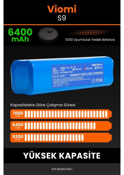 Viomi S9 6400mAh Robot Süpürge Bataryası - Gerçek Kapasite, Maksimum Güvenlik fırsatları