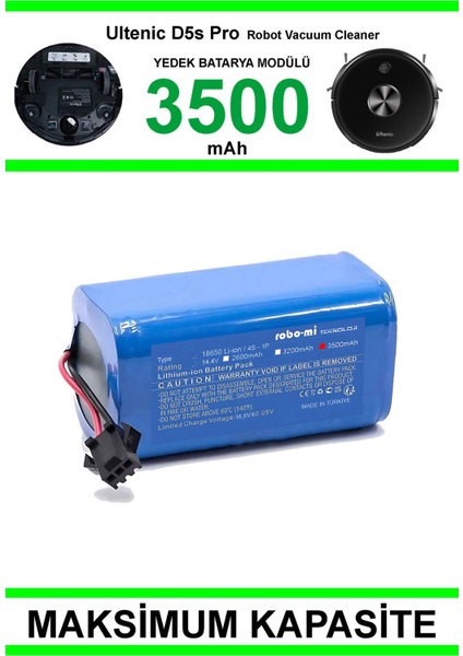 Ultenic D5S Pro 3500mAh Robot Süpürge Bataryası - Gerçek Kapasite, Maksimum Güvenlik