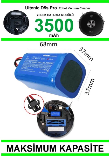 Ultenic D5S Pro 3500mAh Robot Süpürge Bataryası - Gerçek Kapasite, Maksimum Güvenlik