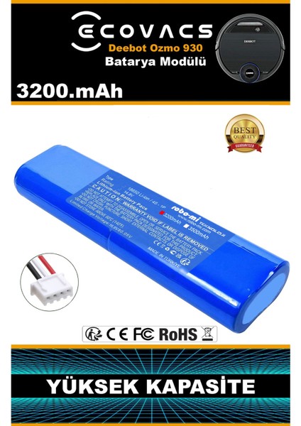 Ecovacs Deebot Ozmo 930 3200mAh Robot Süpürge Bataryası - Gerçek Kapasite, Maksimum Güvenlik